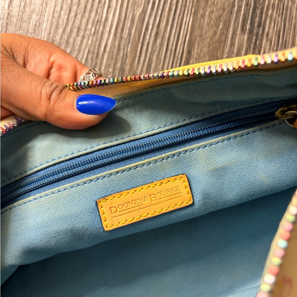 Dooney & Bourke Vintage Yellow Multicolor DB Logo Handbag with Teal Trim - Picture 7 of 16